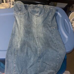 Edikted Denim Strapless Dress